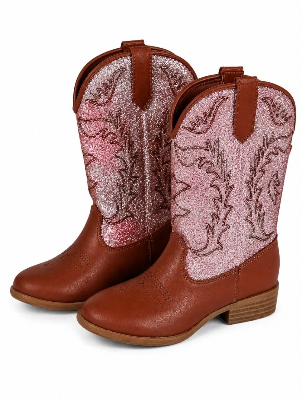 Dream Pairs ✨ Adorable Girls’ Brown Boots with Pink Sparkly Glitter ✨